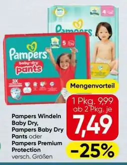 Spar Pampers Windeln Baby Dry, Pampers Baby Dry Pants oder Pampers Premium Protection Angebot