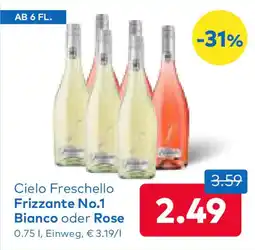 T&G Cielo freschello frizzante no.1 bianco oder Cielo Freschello Frizzante No.1 Bianco oder Rose 0.75 1, Einweg, € 3.19/1 Angebot