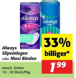 Nah&Frisch Always slipeinlagen oder maxi binden Angebot