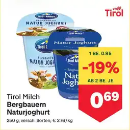MPreis Tirol Milch Bergbauern Naturjoghurt Angebot