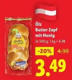 Lidl Ölz Butter Zopf mit Honig Angebot