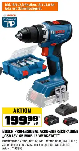 OBI Bosch Professional Akku-Bohrschrauber GSR 18V-65 inkl. 2 Akkus & GAL in L-Boxx Angebot