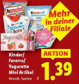 Lidl Kinder/ fererro/ yogurette mini artikel Angebot