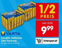 Interspar Varta longlife batterien 24er-packung Angebot