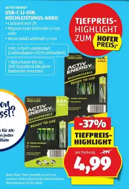 Hofer Activ energy usb-c li-ion hochleistungs akku Angebot