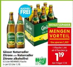 Interspar Gösser Naturradler Zitrone oder Naturradler Zitrone alkoholfrei Angebot