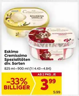 Billa Eskimo Cremissimo Spezialitäten div. Sorten Angebot