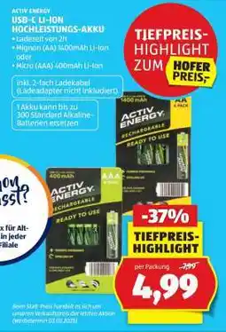 Hofer ACTIV ENERGY USB-C LI-ION HOCHLEISTUNGS-AKKU Angebot