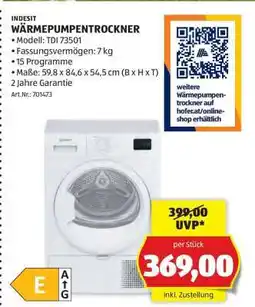 Hofer INDESIT WÄRMEPUMPENTROCKNER Angebot