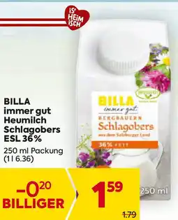 Billa Billa immer gut heumilch schlagobers esl 36% Angebot