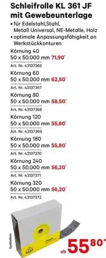 Lagerhaus Schleifrolle kl 361 jf mit gewebeunterlage Angebot