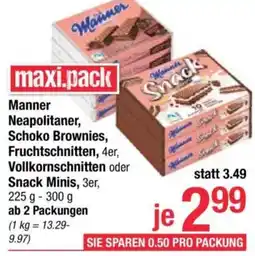 Maximarkt Manner neapolitaner, schoko brownies, fruchtschnitten, 4er, vollkornschnitten oder snack minis Angebot
