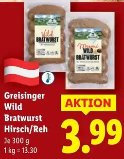 Lidl Greisinger Wild Bratwurst Hirsch/Reh Angebot