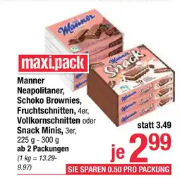 Maximarkt Maxi.pack manner neapolitaner, schoko brownies, fruchtschnitten, 4er, vollkornschnitten oder snack minis, 3er, Angebot