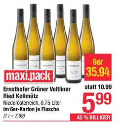 Maximarkt Maxi.pack ernsthofer grüner veltliner ried kollmütz niederösterreich, 0,75 liter Angebot