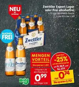 Interspar Zwettler Export Lager oder Frei alkoholfrei Angebot