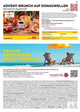 Billa Reisen Advent-brunch auf donauwellen ms admiral tegetthoff Angebot
