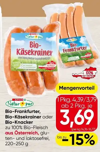 Spar Bio-Frankfurter, Bio-Käsekrainer oder Bio-Knacker Angebot
