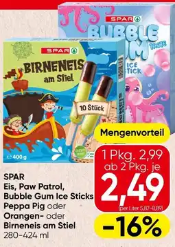 Spar Spar eis, paw patrol, bubble gum ice sticks peppa pig oder birneneis am stiel Angebot