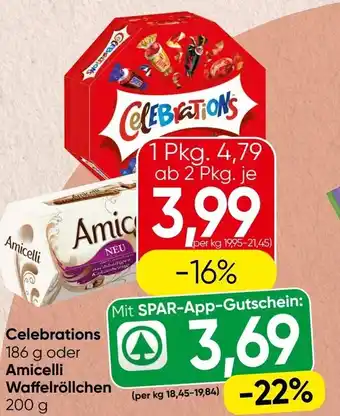 Spar Celebrations oder Amicelli Waffelröllchen Angebot