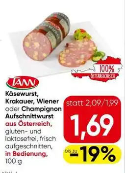 Eurospar Käsewurst, Krakauer, Wiener oder Champignon Aufschnittwurst Angebot