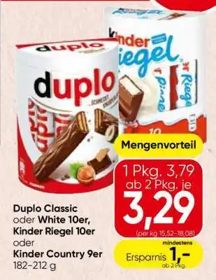 Spar Duplo Classic oder White 10er, Kinder Riegel 10er oder Kinder Country 9er Angebot