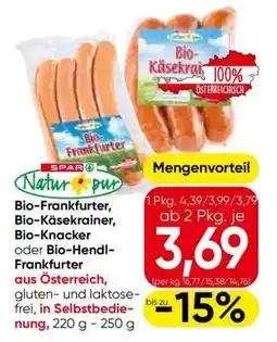 Eurospar Bio-Frankfurter, Bio-Käsekrainer, Bio-Knacker oder Bio-Hendl-Frankfurter Angebot