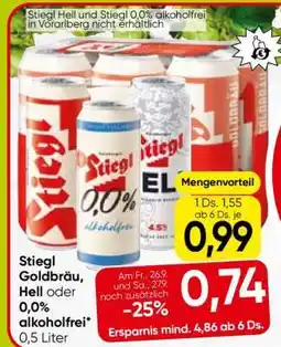 Eurospar Stiegl Goldbräu, Hell oder 0,0% alkoholfrei Angebot