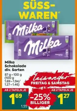 Billa Milka Schokolade div. Sorten Angebot