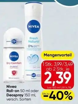 Spar Nivea Roll-on 50 ml oder Deospray 150 ml Angebot