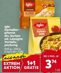 Billa Iglo genießer- pfanne div. sorten vorteils packung Angebot