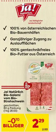 Billa Ja! natürlich bio-salami vom bio- strohschwein Angebot