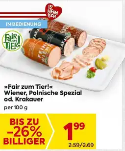 Billa >>fair zum tier!<<< wiener, polnische spezial od. krakauer Angebot