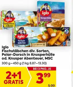Billa Iglo fisch- stäbchen fischstäbchen div. sorten, polar-dorsch in knusperhülle od. knusper abenteuer, msc Angebot