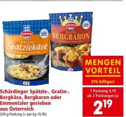Interspar Schärdinger spätzle-, gratin-, bergkäse, bergbaron oder emmentaler gerieben aus österreich Angebot