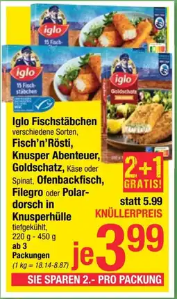 Maximarkt Iglo fischstäbchen, fisch'n'rösti, knusper abenteuer, goldschatz, ofenbackfisch, filegro oder polar dorsch in knusperhülle Angebot