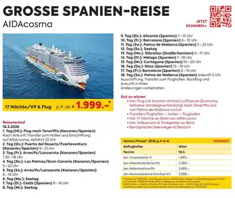 Billa Reisen AIDAcosma Angebot