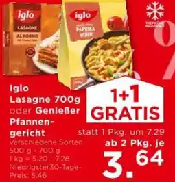 Unimarkt Iglo Lasagne oder Genießer Pfannen gericht Angebot