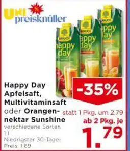 Unimarkt Happy Day Apfelsaft, Multivitaminsaft oder Orangen nektar Sunshine Angebot