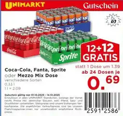 Unimarkt Coca-Cola, Fanta, Sprite oder Mezzo Mix Dose Angebot