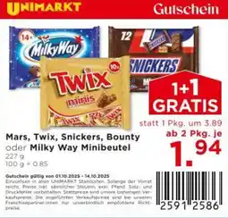 Unimarkt Mars, Twix, Snickers, Bounty oder Milky Way Minibeutel Angebot