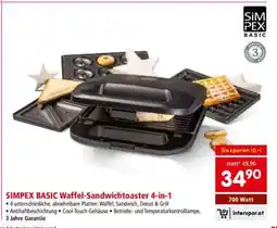 Interspar SIMPEX BASIC Waffel-Sandwichtoaster 4-in-1 Angebot