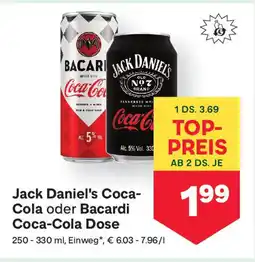 MPreis Jack Daniel's Coca- Cola oder Bacardi Coca-Cola Dose Angebot