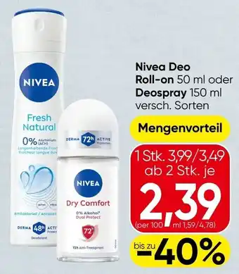 Spar Nivea Deo Roll-on oder Deospray Angebot