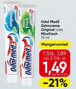 Spar Odol Med3 Zahncreme Original oder Minzfrisch Angebot