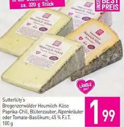 Sutterlüty Sutterlüty's Bregenzerwälder Heumilch-Käse Paprika-Chili, Blütenzauber, Alpenkräuter oder Tomate-Basilikum; 45% F.i.T. Angebot