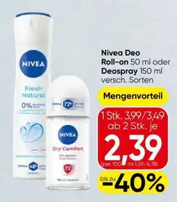 Spar Nivea Deo Roll-on 50 ml oder Deospray 150 ml Angebot