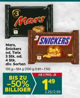 Billa Mars, Snickers od. Twix Angebot
