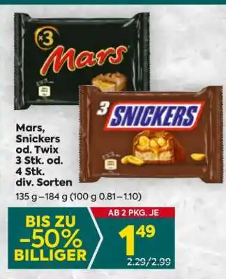 Billa Mars, Snickers od. Twix Angebot
