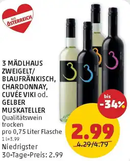 PENNY 3 mädlhaus zweigelt/ blaufränkisch, chardonnay, cuvée viki od. gelber muskateller Angebot